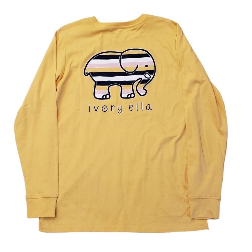 Ivory Ella Yellow Striped Elephant Graphic Long Sleeve Tee Top Small